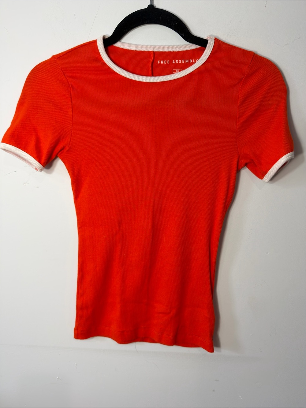 Free Assembly Women's Orange Contrast-Rim Short Sleeve Top